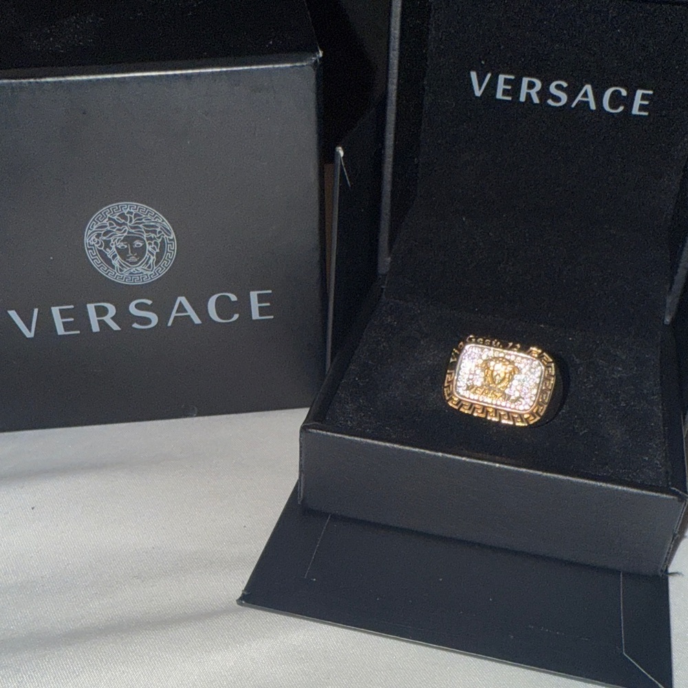 Versace Gold and Silver Male Statement Ring Size 23